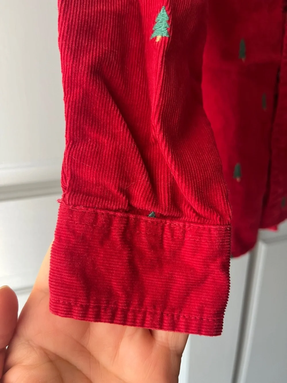 Gymboree Christmas Red Corduroy Button-Down Shirt Green Tree Embroidery, Boys 4T